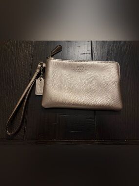 Coach Corner Zip Wristlet Metallic Leather- Champagne Gold